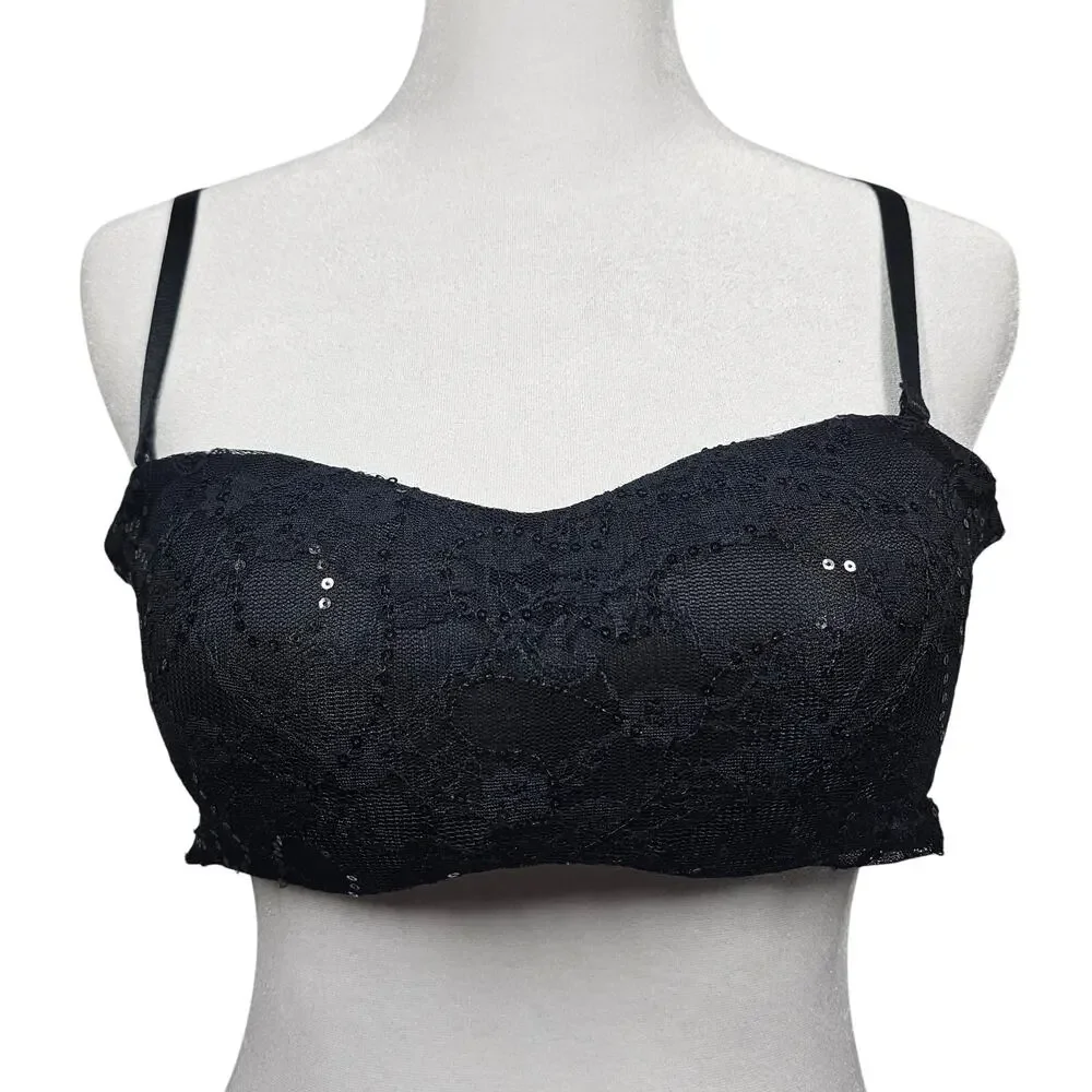 René Rofé NWT Black Sequin Convertible Stretch Bra with Removable Pads Size S